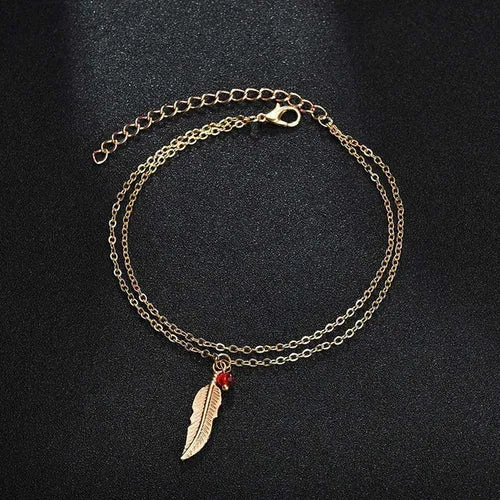 Double Chain Leaf Anklet Jewelry