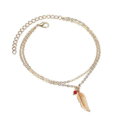 Double Chain Leaf Anklet Jewelry