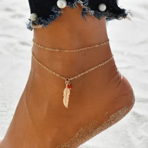 Double Chain Leaf Anklet Jewelry