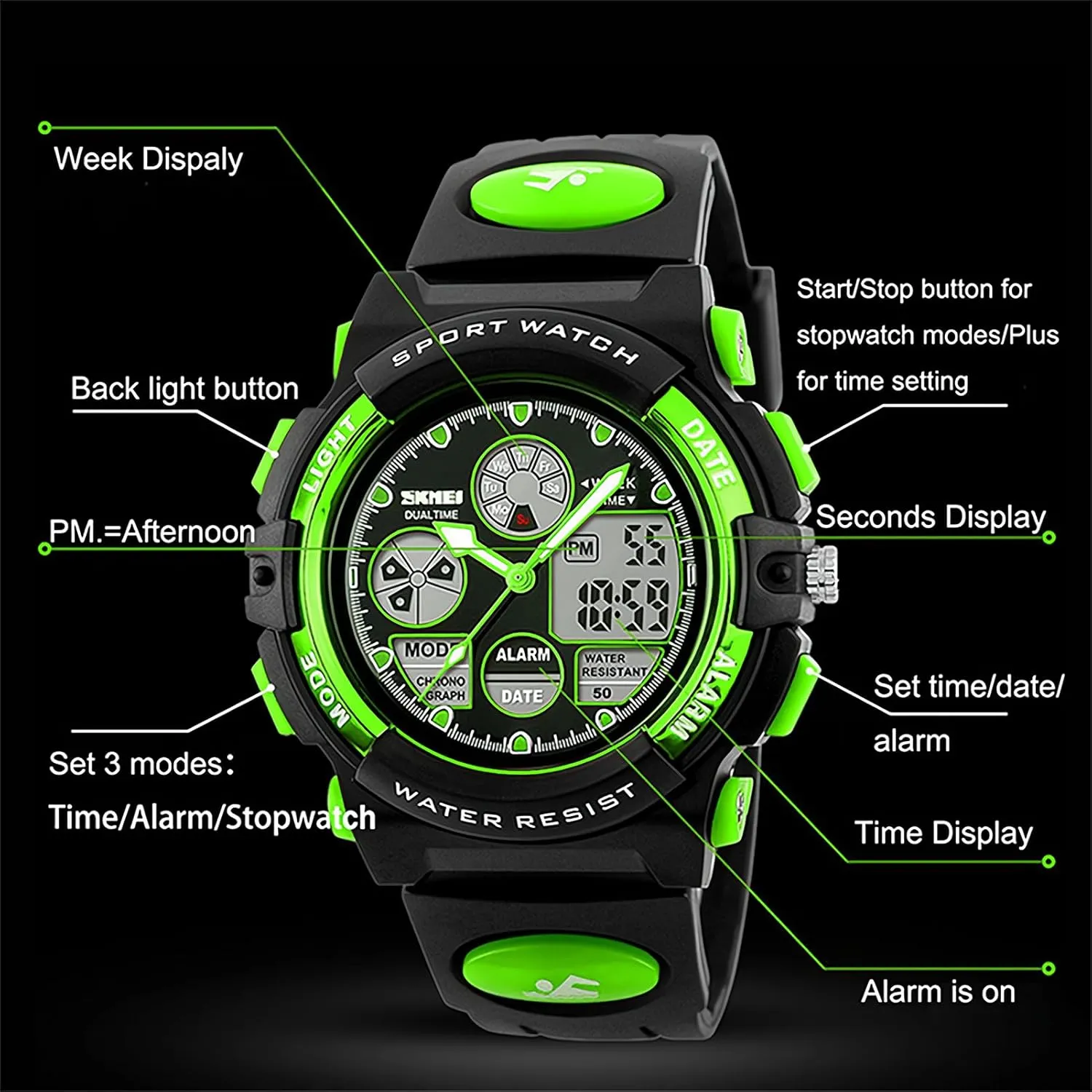 eYotto Kids Sports Watch Waterproof Boys Multi-Function Analog Digital Wristwatch LED Alarm Stopwatch
