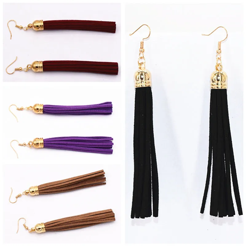Fashion Drop Earrings Jewelry Wholesale Pure Black Velvet Ribbon Tassel Earrings Dangling Long Statement Earrings Women Jewelry