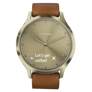 Garmin vivomove HR Light Gold Stainless Steel Case with Light Brown Leather Band Hybrid Smart Watch - 010-01850-15