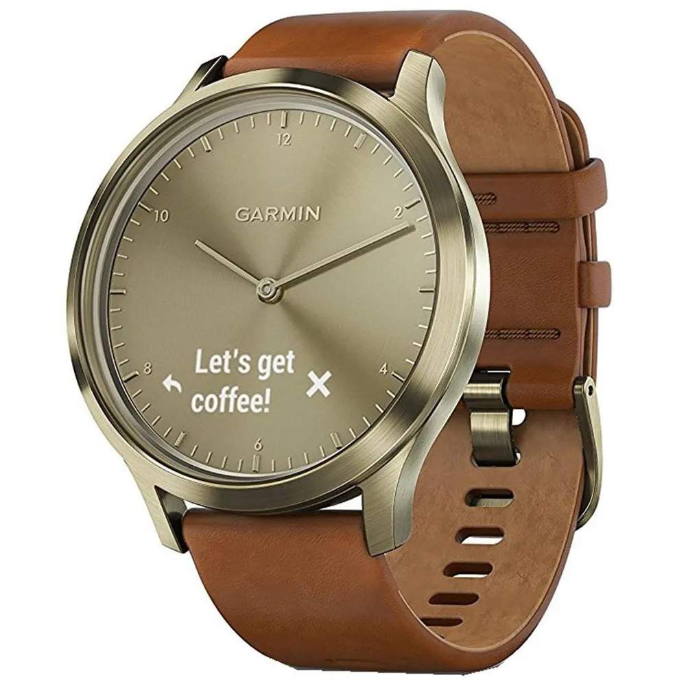 Garmin vivomove HR Light Gold Stainless Steel Case with Light Brown Leather Band Hybrid Smart Watch - 010-01850-15