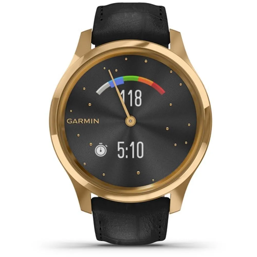 Garmin vivomove Luxe Black Embossed Italian Leather Band Black Ana-Digi Dial Hybrid Watch - 010-02241-02