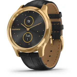 Garmin vivomove Luxe Black Embossed Italian Leather Band Black Ana-Digi Dial Hybrid Watch - 010-02241-02