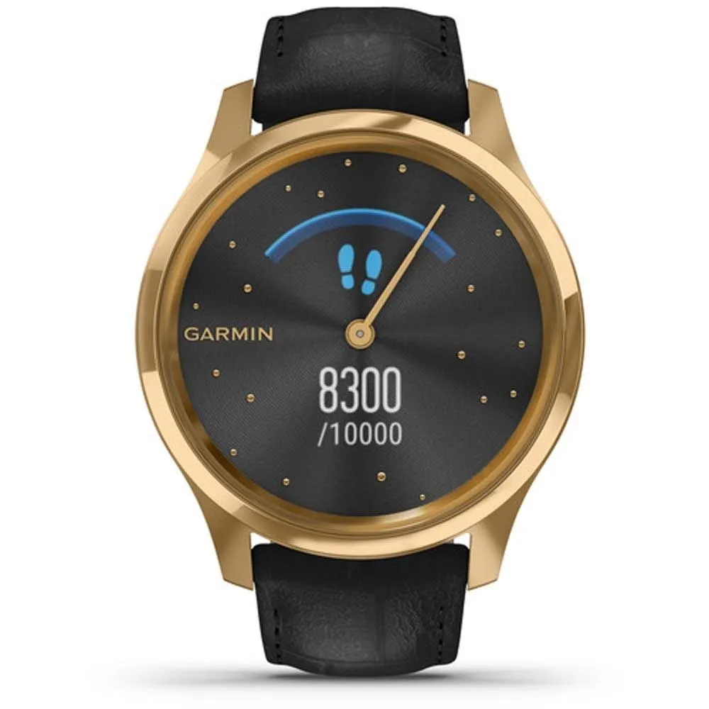 Garmin vivomove Luxe Black Embossed Italian Leather Band Black Ana-Digi Dial Hybrid Watch - 010-02241-02