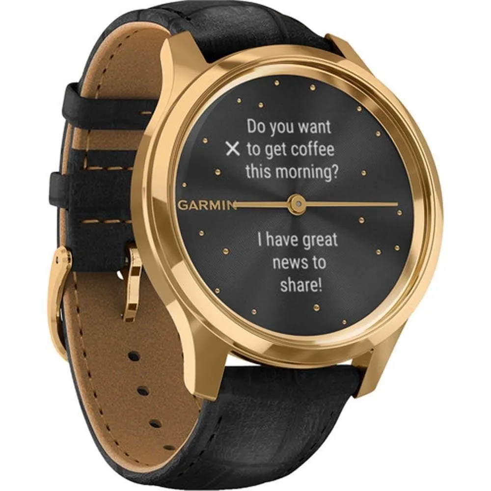 Garmin vivomove Luxe Black Embossed Italian Leather Band Black Ana-Digi Dial Hybrid Watch - 010-02241-02