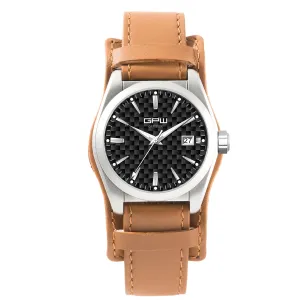 German Military Titanium Watch. GPW Offizier Automatic. 200M W/R. Sapphire Crystal. Brown BUND Leatherstrap.