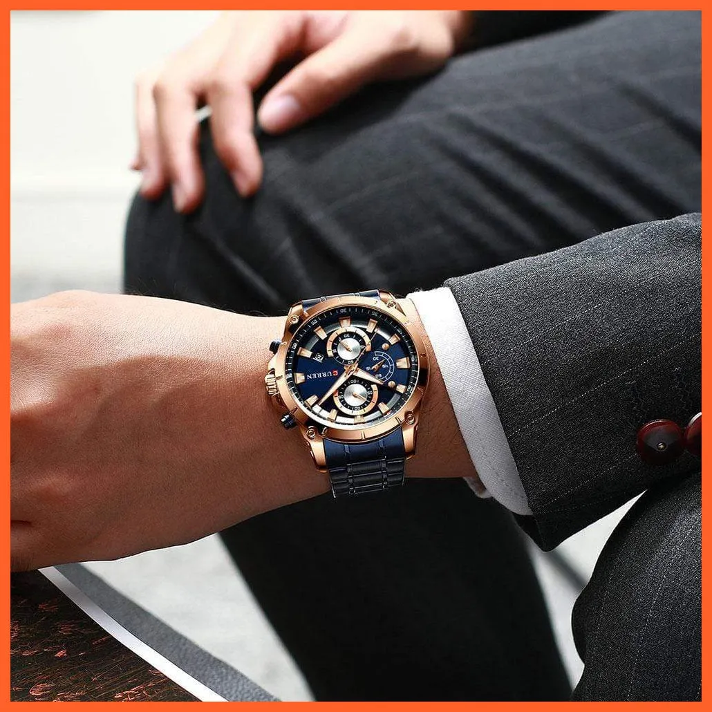 Gold Watches Men'S Luxury Quartz Chronograph Wristwatch | Fashion Sports Causal Business Stainless Steel Watches