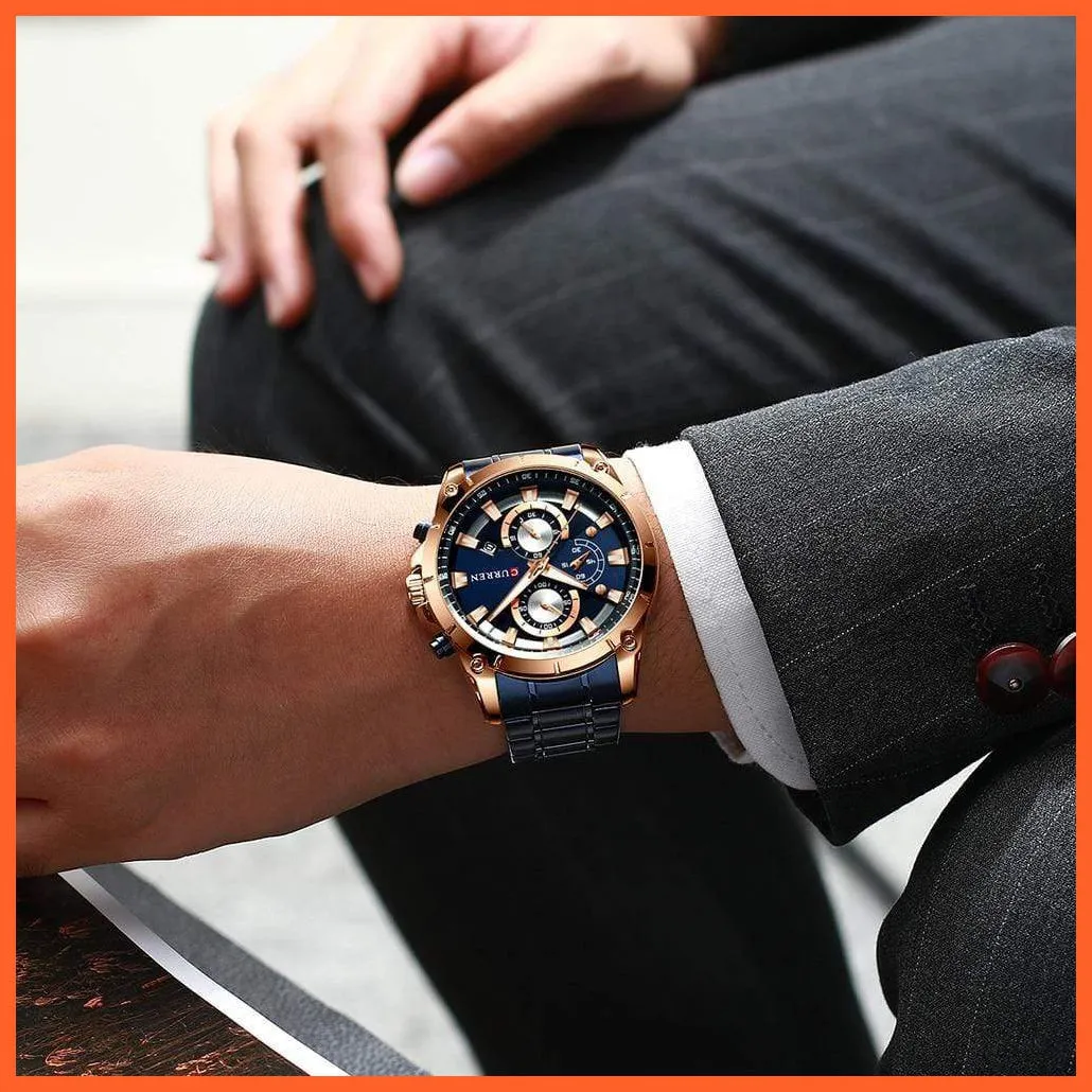 Gold Watches Men'S Luxury Quartz Chronograph Wristwatch | Fashion Sports Causal Business Stainless Steel Watches