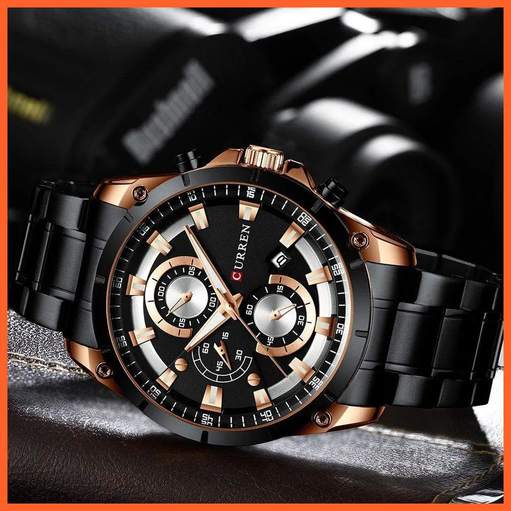 Gold Watches Men'S Luxury Quartz Chronograph Wristwatch | Fashion Sports Causal Business Stainless Steel Watches