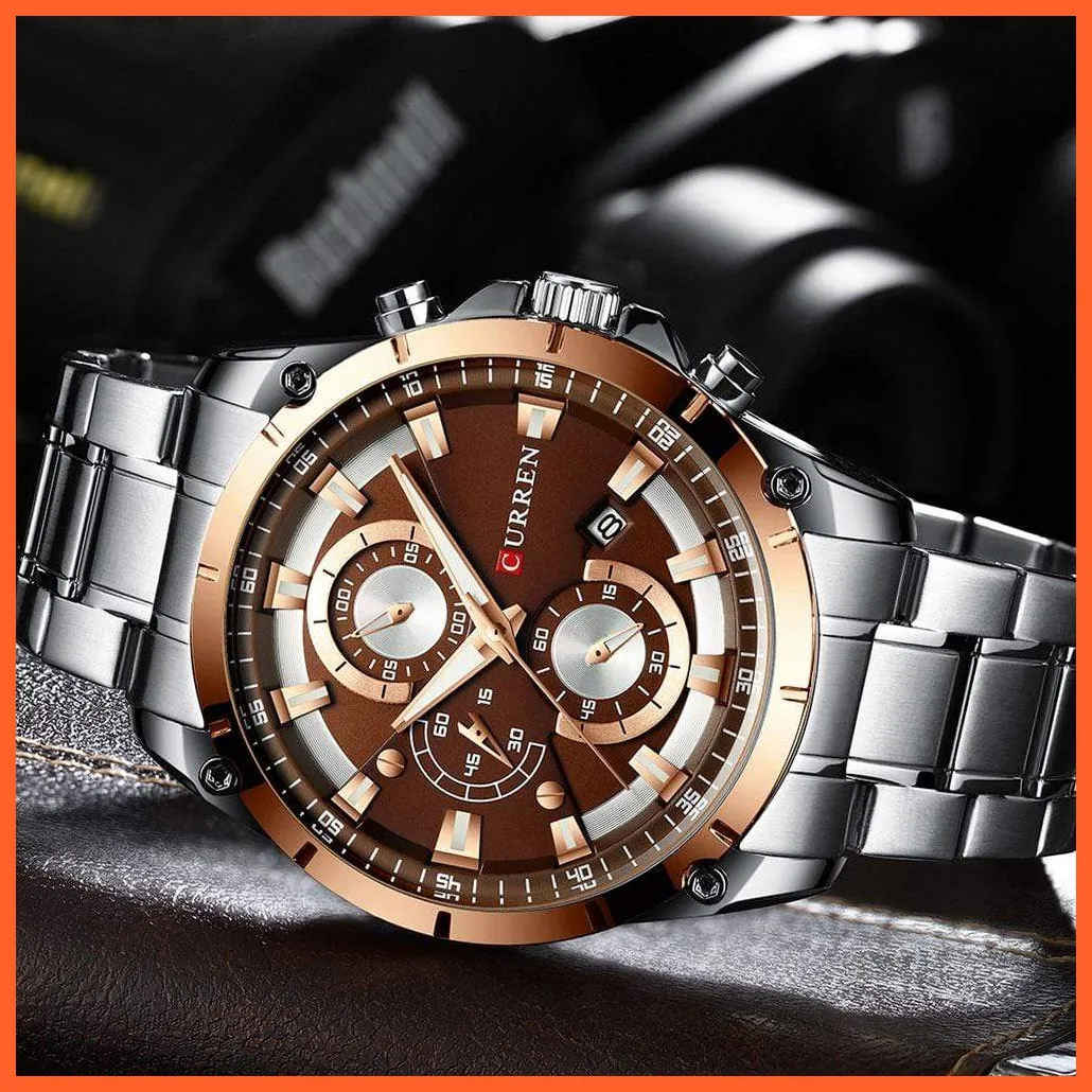 Gold Watches Men'S Luxury Quartz Chronograph Wristwatch | Fashion Sports Causal Business Stainless Steel Watches