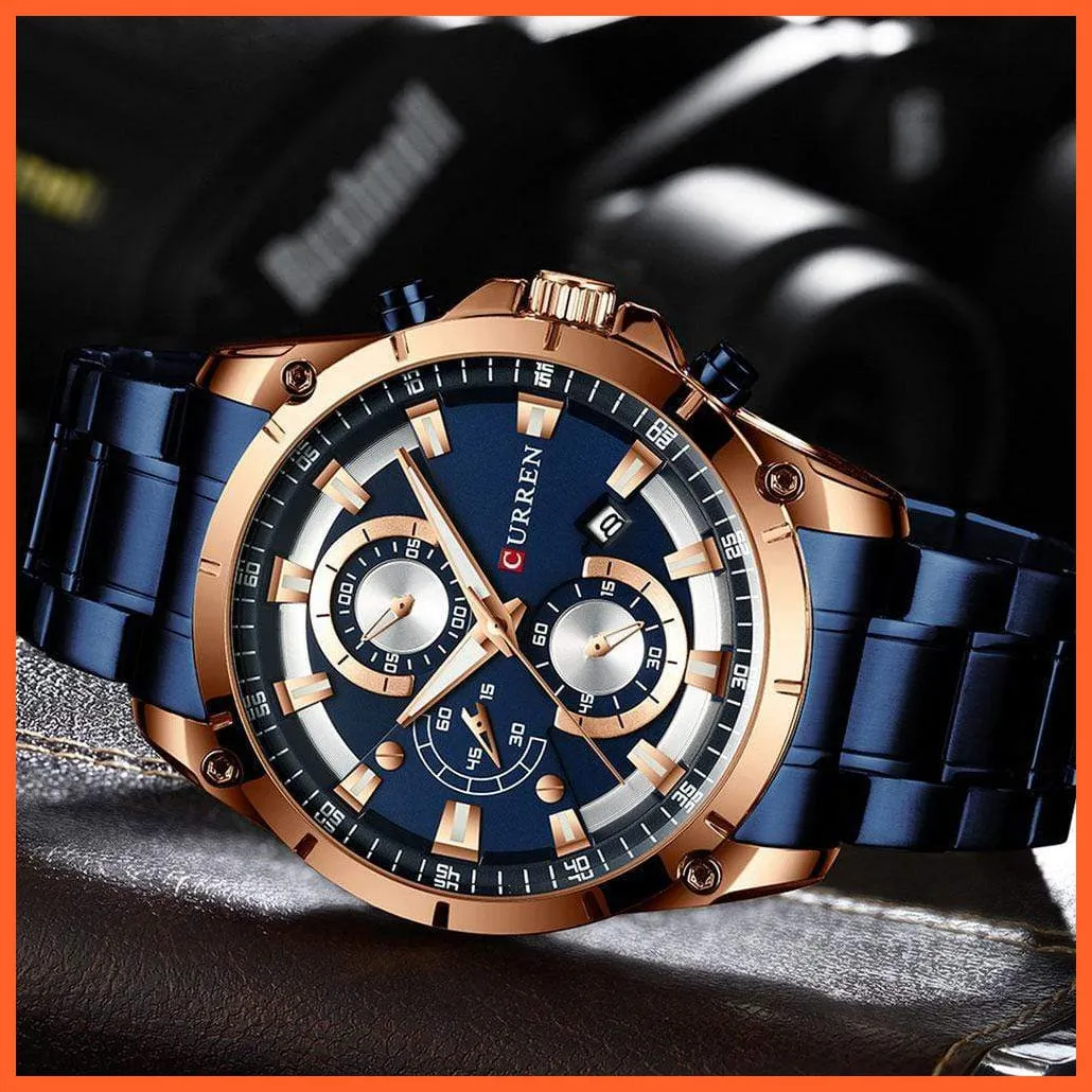 Gold Watches Men'S Luxury Quartz Chronograph Wristwatch | Fashion Sports Causal Business Stainless Steel Watches