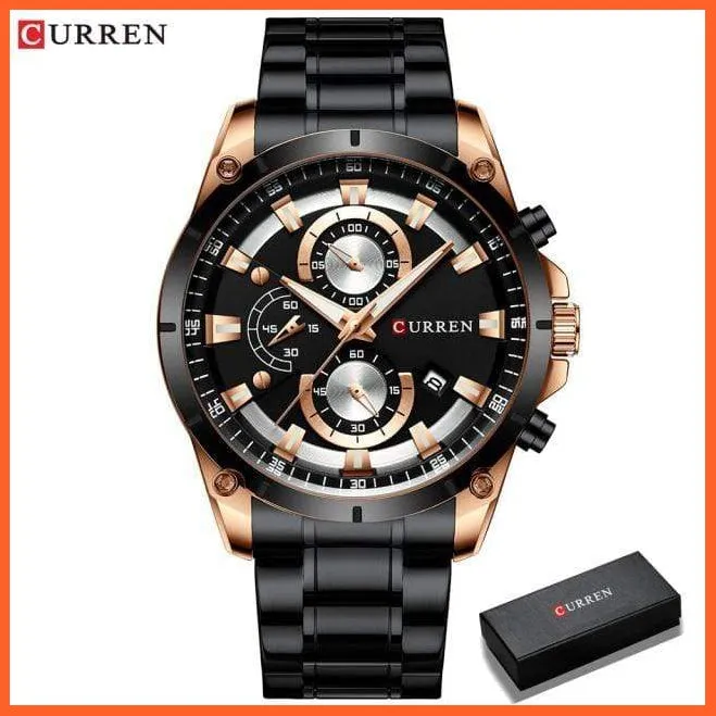 Gold Watches Men'S Luxury Quartz Chronograph Wristwatch | Fashion Sports Causal Business Stainless Steel Watches