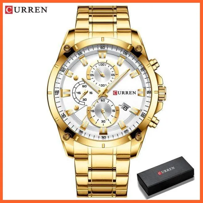 Gold Watches Men'S Luxury Quartz Chronograph Wristwatch | Fashion Sports Causal Business Stainless Steel Watches