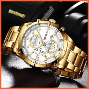 Gold Watches Men'S Luxury Quartz Chronograph Wristwatch | Fashion Sports Causal Business Stainless Steel Watches