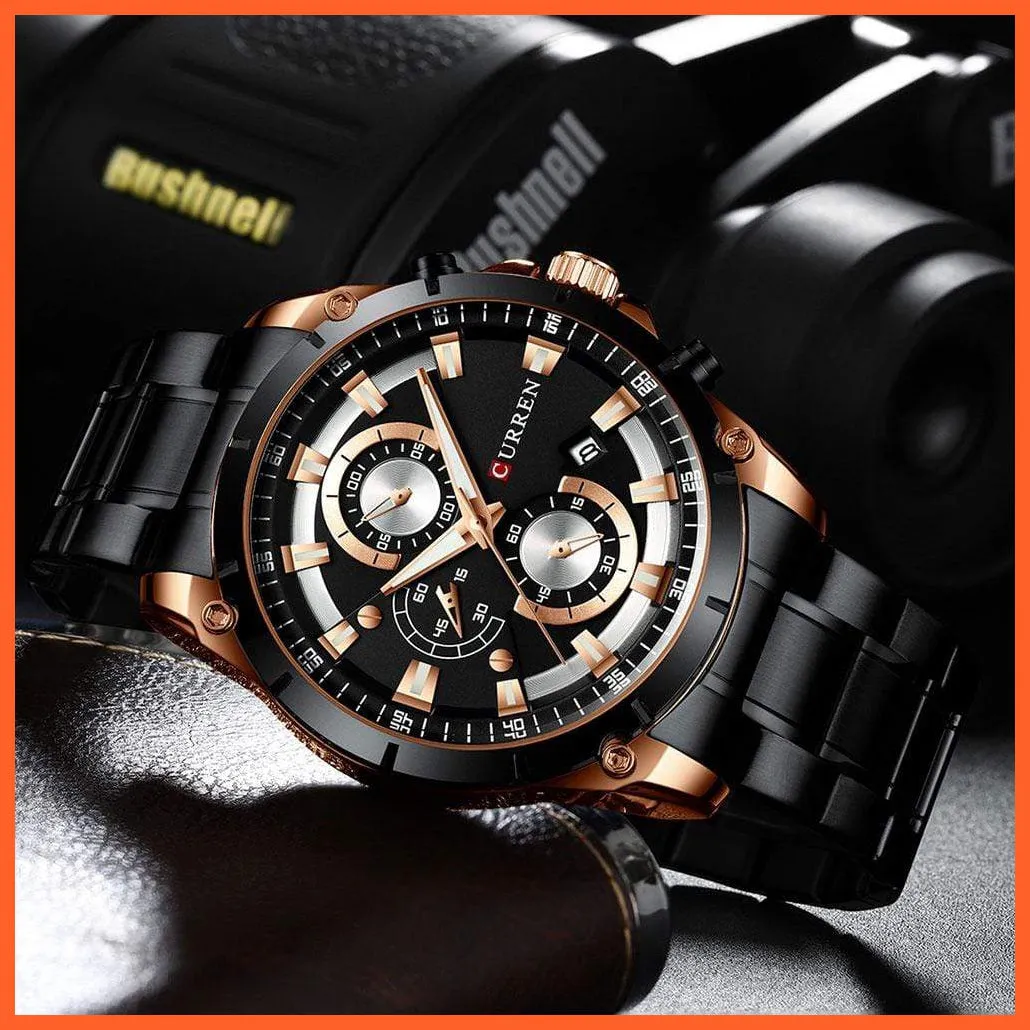 Gold Watches Men'S Luxury Quartz Chronograph Wristwatch | Fashion Sports Causal Business Stainless Steel Watches