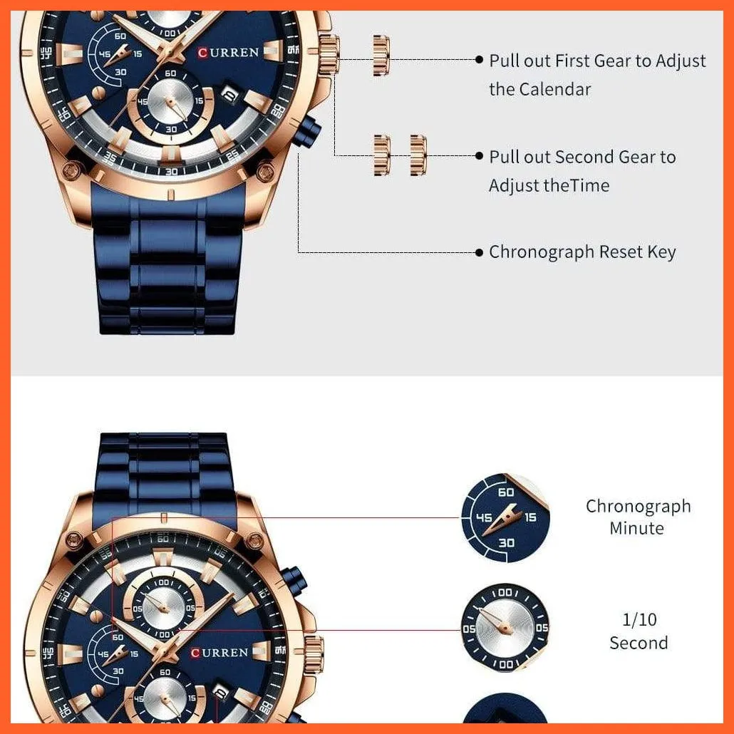 Gold Watches Men'S Luxury Quartz Chronograph Wristwatch | Fashion Sports Causal Business Stainless Steel Watches