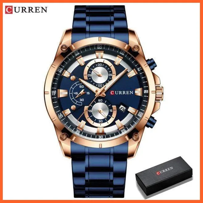 Gold Watches Men'S Luxury Quartz Chronograph Wristwatch | Fashion Sports Causal Business Stainless Steel Watches