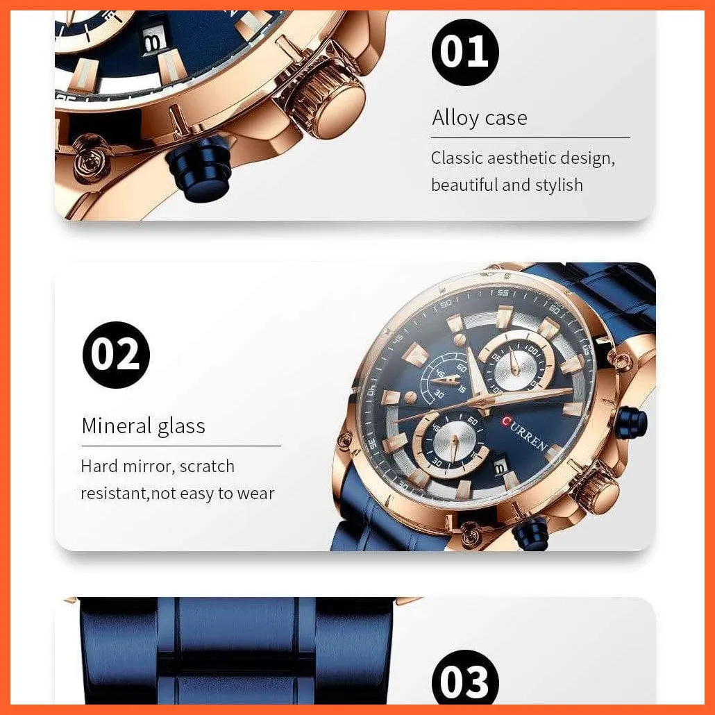 Gold Watches Men'S Luxury Quartz Chronograph Wristwatch | Fashion Sports Causal Business Stainless Steel Watches