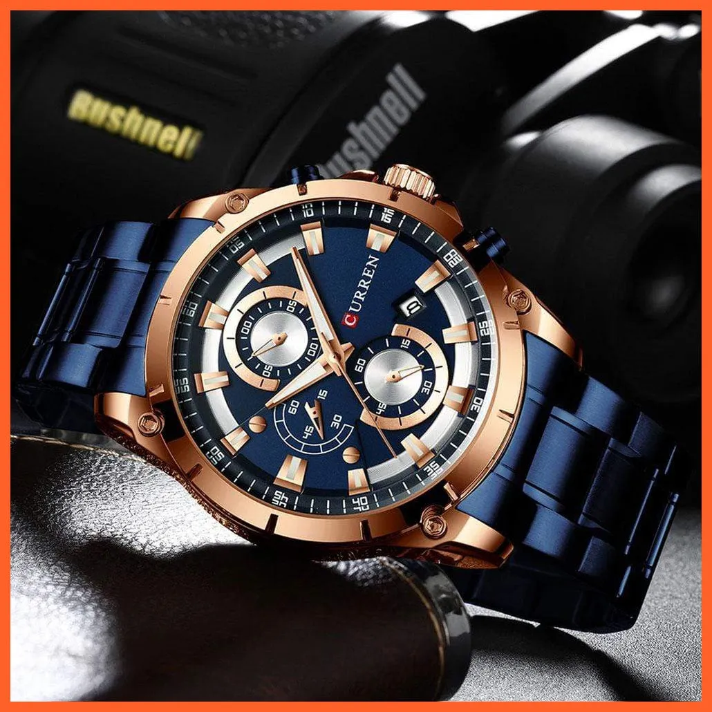 Gold Watches Men'S Luxury Quartz Chronograph Wristwatch | Fashion Sports Causal Business Stainless Steel Watches