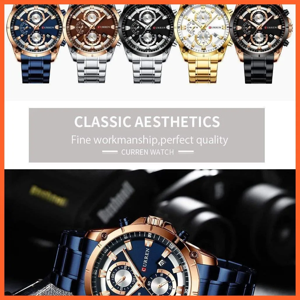 Gold Watches Men'S Luxury Quartz Chronograph Wristwatch | Fashion Sports Causal Business Stainless Steel Watches