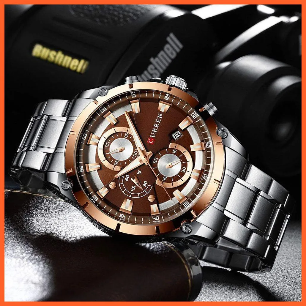 Gold Watches Men'S Luxury Quartz Chronograph Wristwatch | Fashion Sports Causal Business Stainless Steel Watches