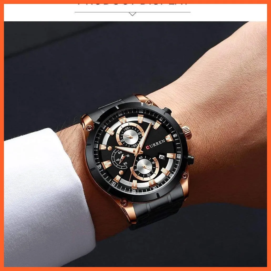 Gold Watches Men'S Luxury Quartz Chronograph Wristwatch | Fashion Sports Causal Business Stainless Steel Watches