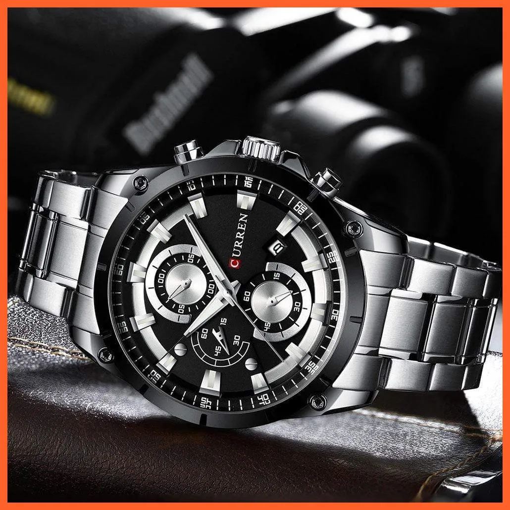 Gold Watches Men'S Luxury Quartz Chronograph Wristwatch | Fashion Sports Causal Business Stainless Steel Watches
