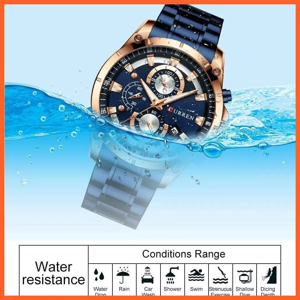 Gold Watches Men'S Luxury Quartz Chronograph Wristwatch | Fashion Sports Causal Business Stainless Steel Watches