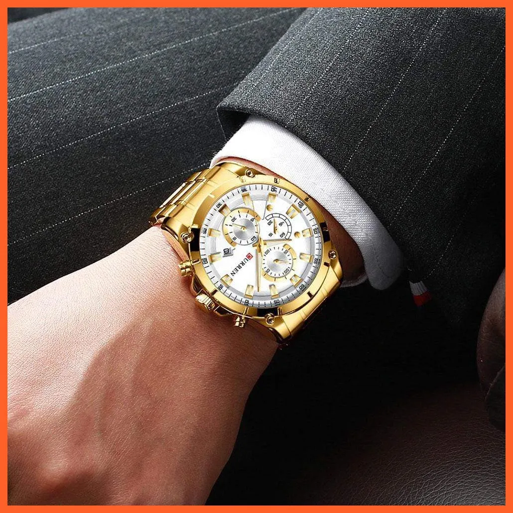Gold Watches Men'S Luxury Quartz Chronograph Wristwatch | Fashion Sports Causal Business Stainless Steel Watches