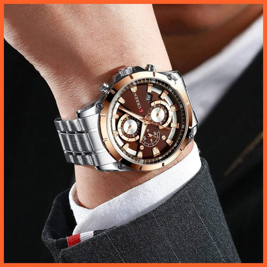 Gold Watches Men'S Luxury Quartz Chronograph Wristwatch | Fashion Sports Causal Business Stainless Steel Watches