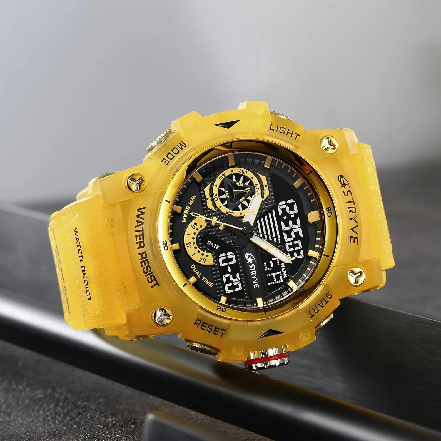 Gosasa Mens Tactical Watch Analog Digital Dual Display  50M Waterproof Military Wristwatch with LED Backlight, Stopwatch, Alarm, Countdown  Durable Outdoor Watch