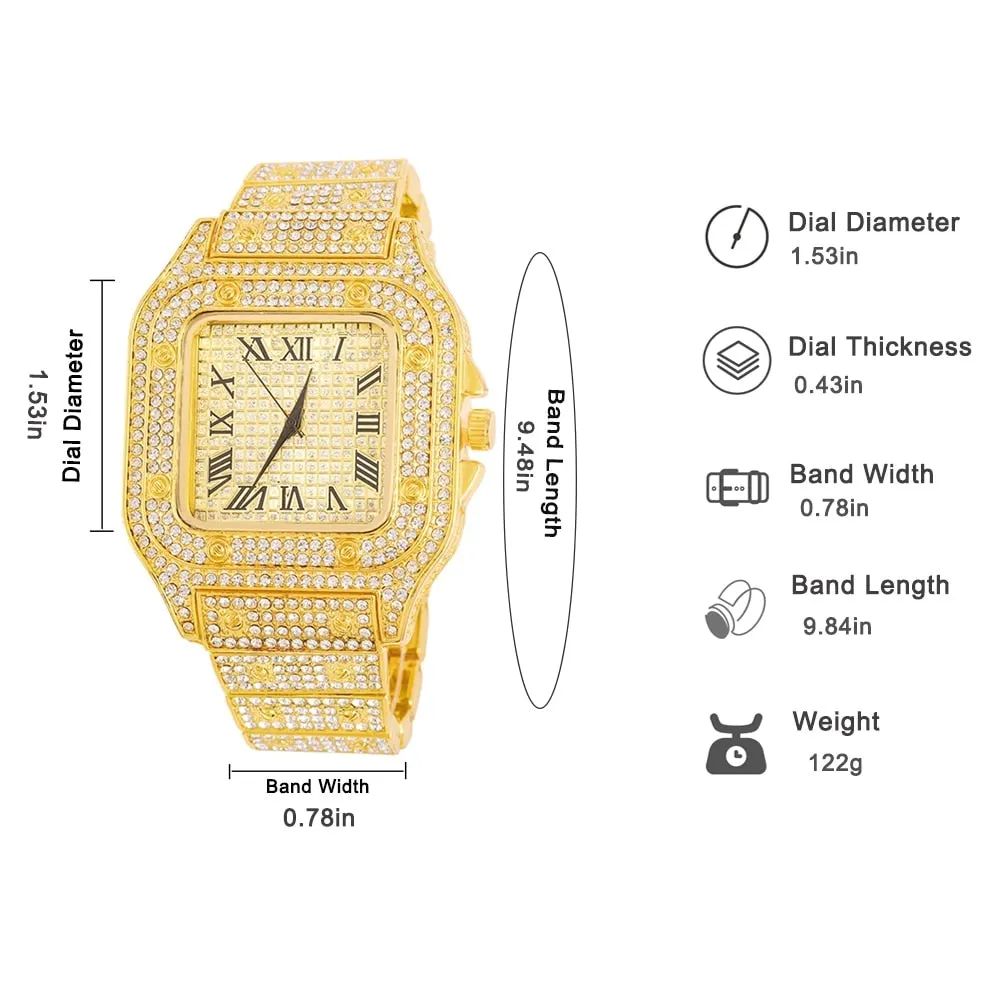 Hip Hop Luxury Mens Iced Out Watches Date Quartz Wrist Watches