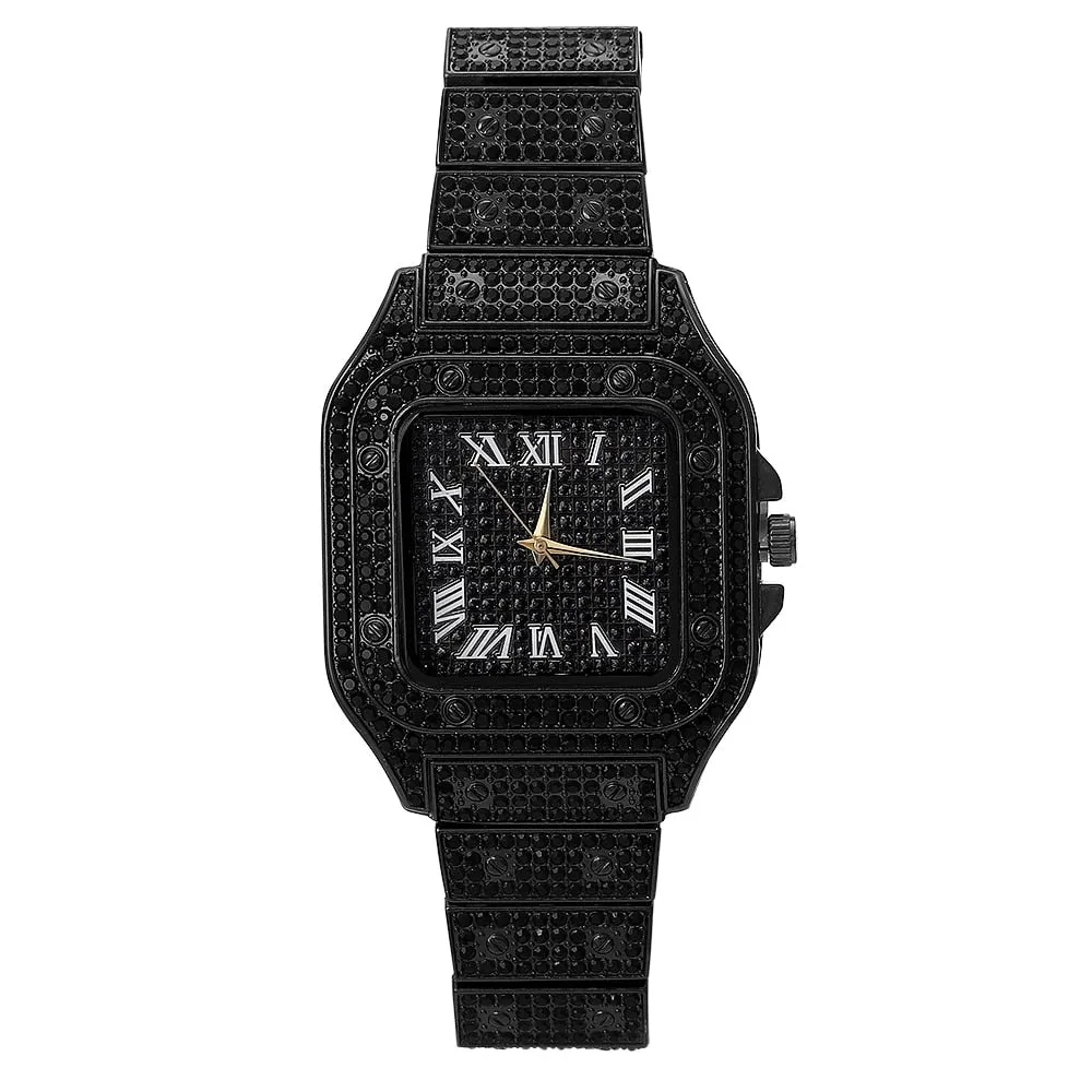 Hip Hop Luxury Mens Iced Out Watches Date Quartz Wrist Watches