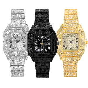 Hip Hop Luxury Mens Iced Out Watches Date Quartz Wrist Watches