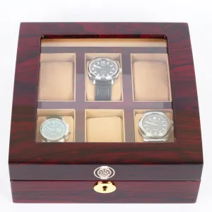 HQ Luxury Wooden Watch Box 6 Watch Slots Walnut Brown