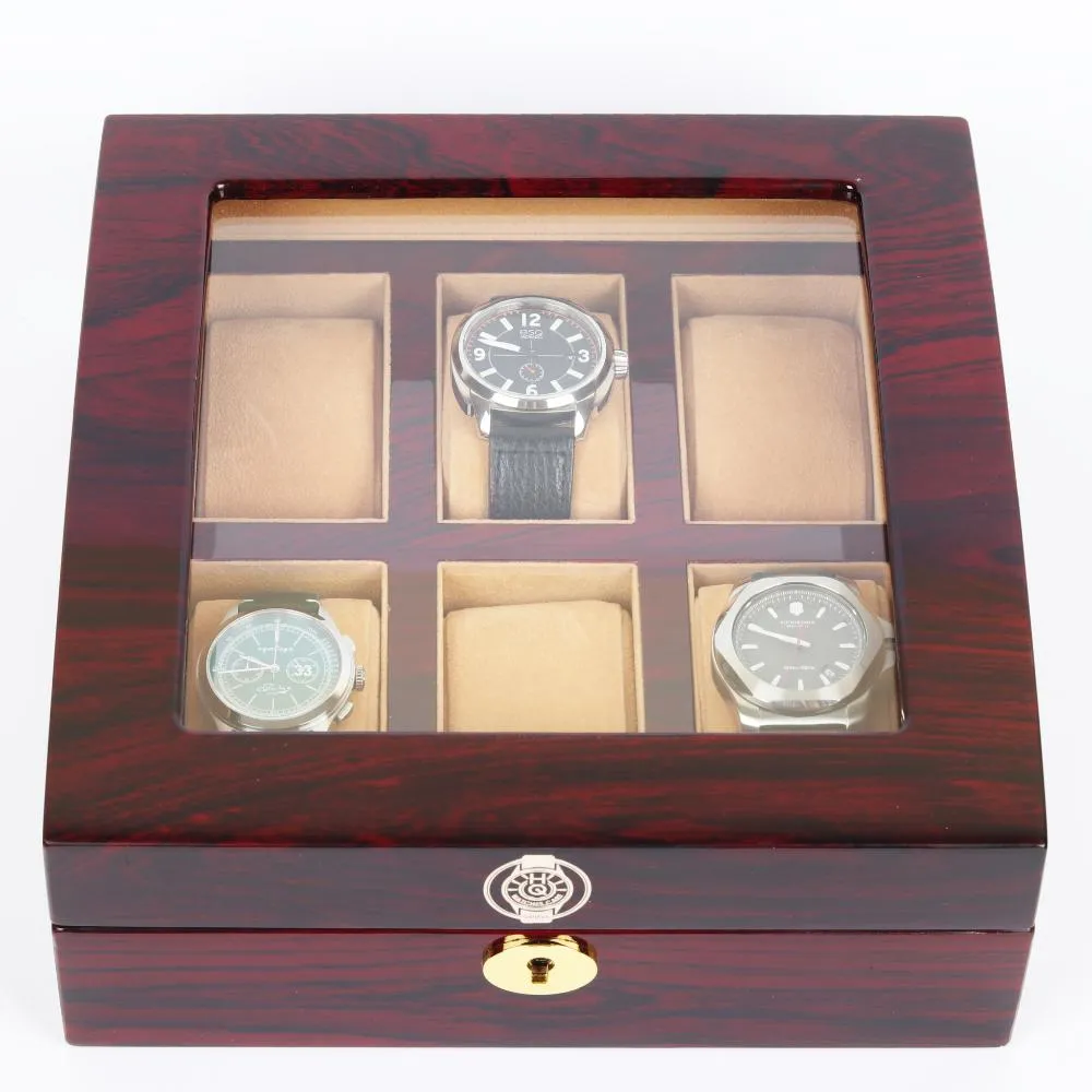 HQ Luxury Wooden Watch Box 6 Watch Slots Walnut Brown