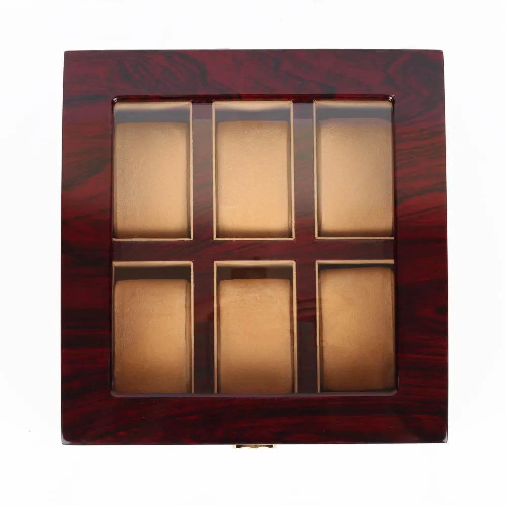 HQ Luxury Wooden Watch Box 6 Watch Slots Walnut Brown