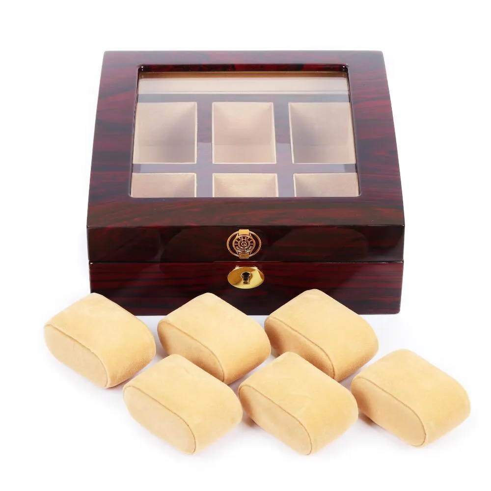 HQ Luxury Wooden Watch Box 6 Watch Slots Walnut Brown