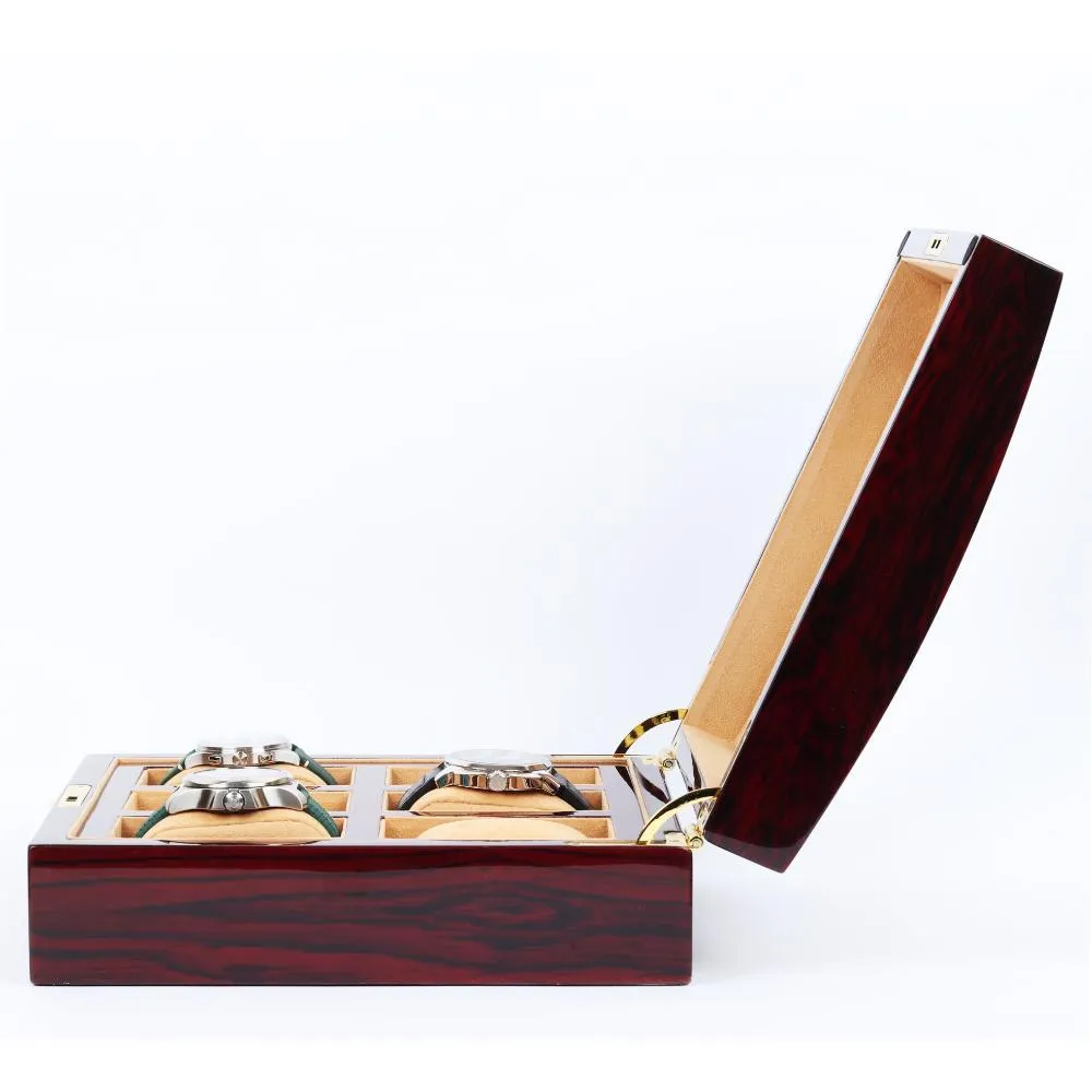 HQ Luxury Wooden Watch Box 6 Watch Slots Walnut Brown