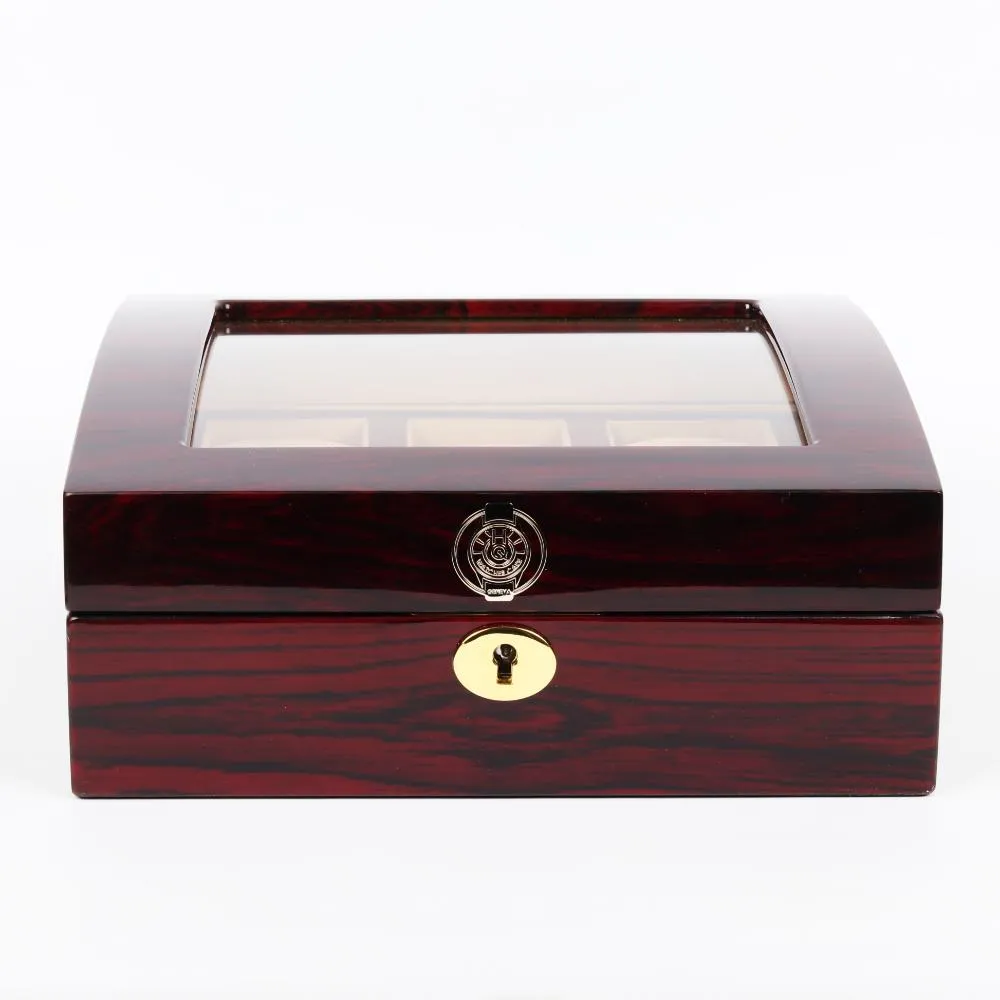 HQ Luxury Wooden Watch Box 6 Watch Slots Walnut Brown