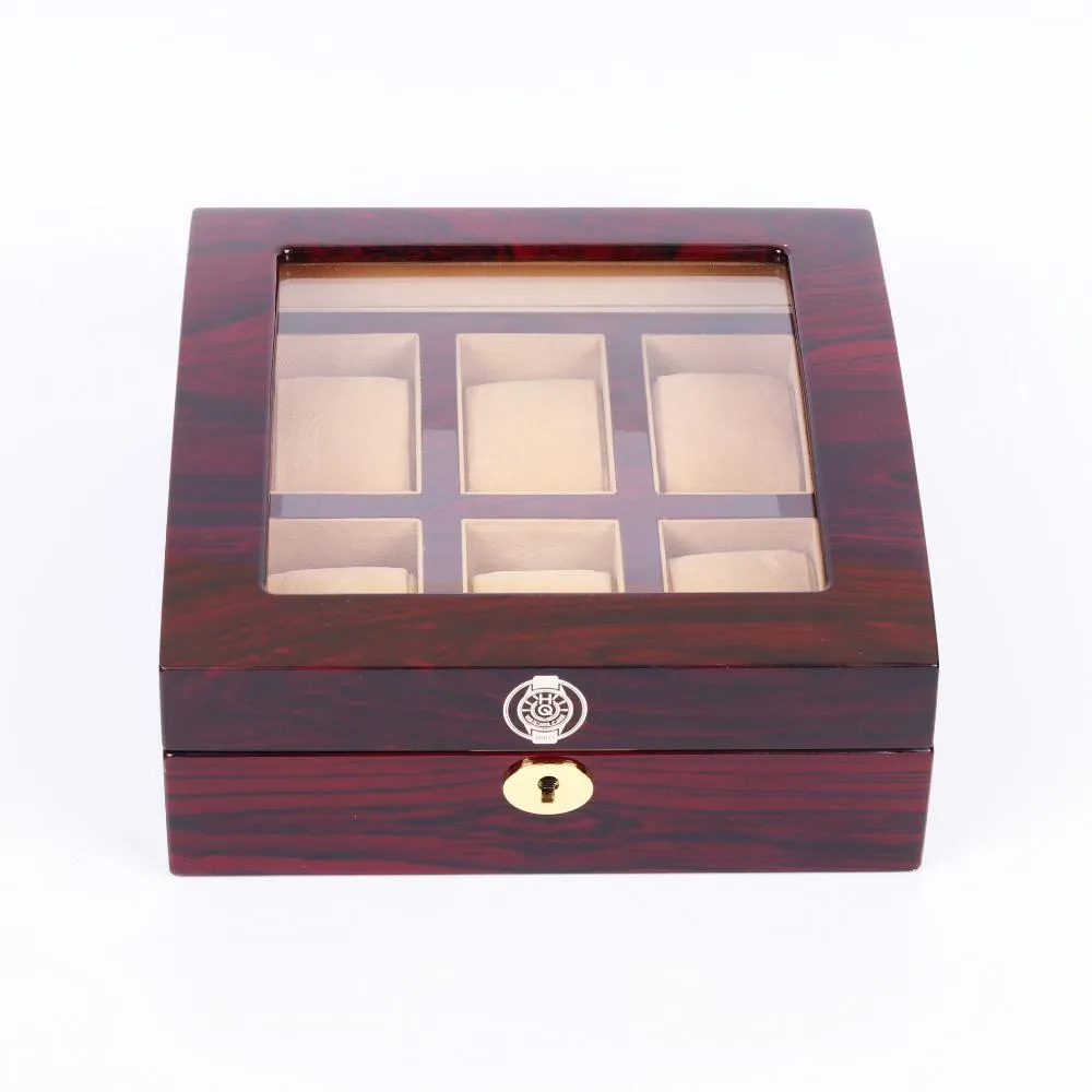 HQ Luxury Wooden Watch Box 6 Watch Slots Walnut Brown