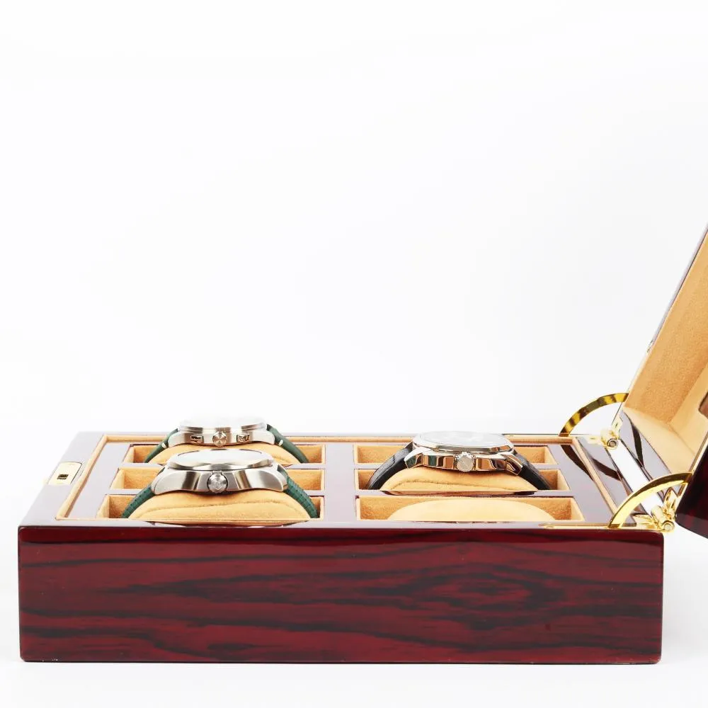 HQ Luxury Wooden Watch Box 6 Watch Slots Walnut Brown