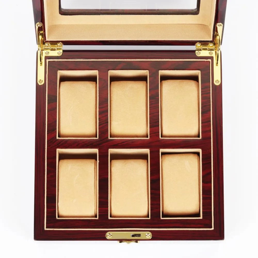 HQ Luxury Wooden Watch Box 6 Watch Slots Walnut Brown