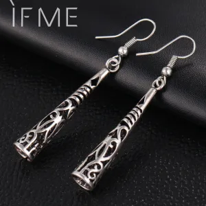 IF ME New Vintage Antique Silver Color Long Drop Earrings for Women Fashion Hollow Out Retro Carved Party Gift Drop Shipping