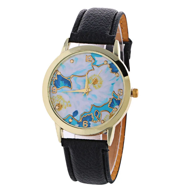 Ladies Fashion Girl Quartz Watch Clock Women Leather Brand Casual Dress Women's Flower Wristwatch Cool Watches Unique Watches