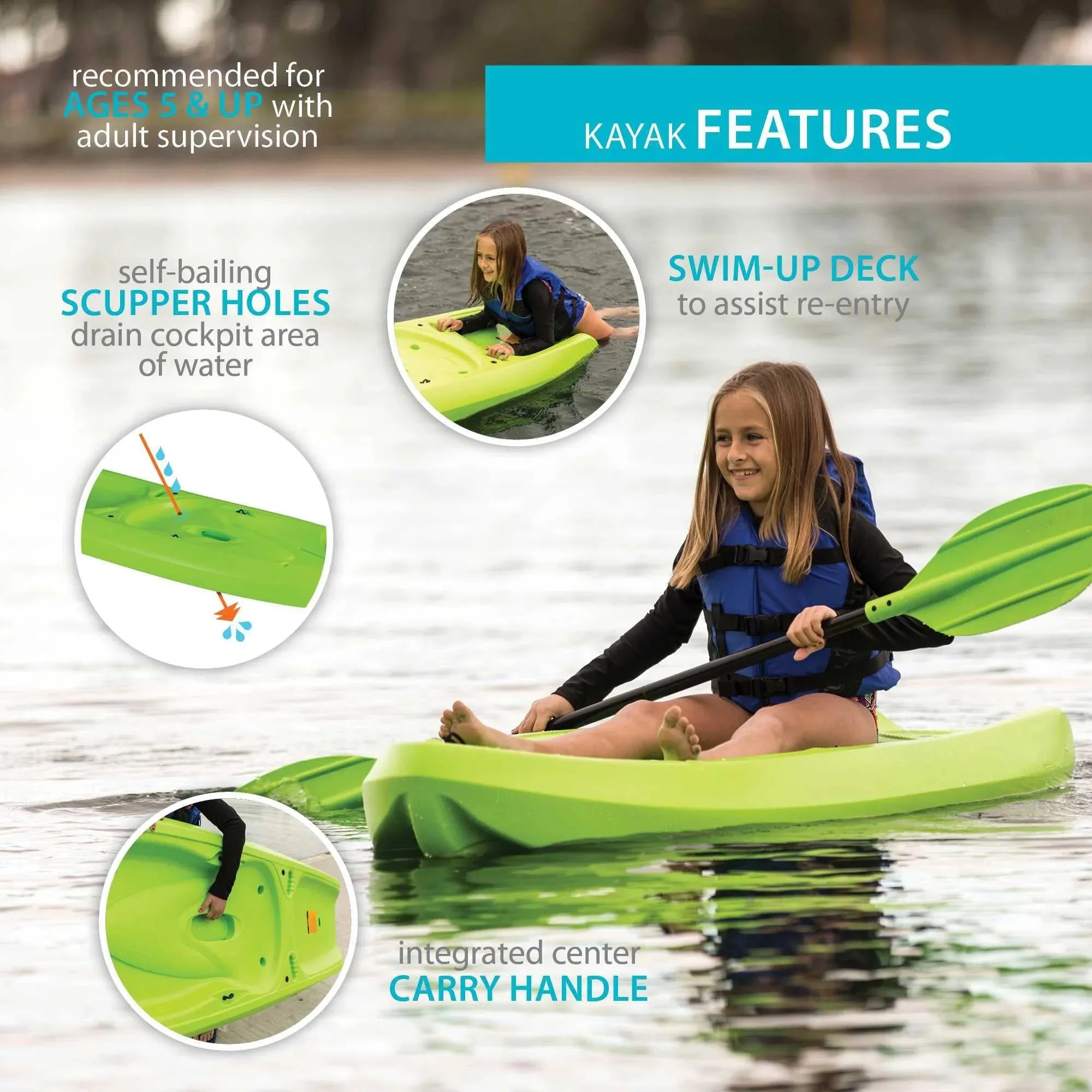 Lifetime Recruit 6.5 ft Youth Sit-on-Top Kayak, Lime Green (90765)