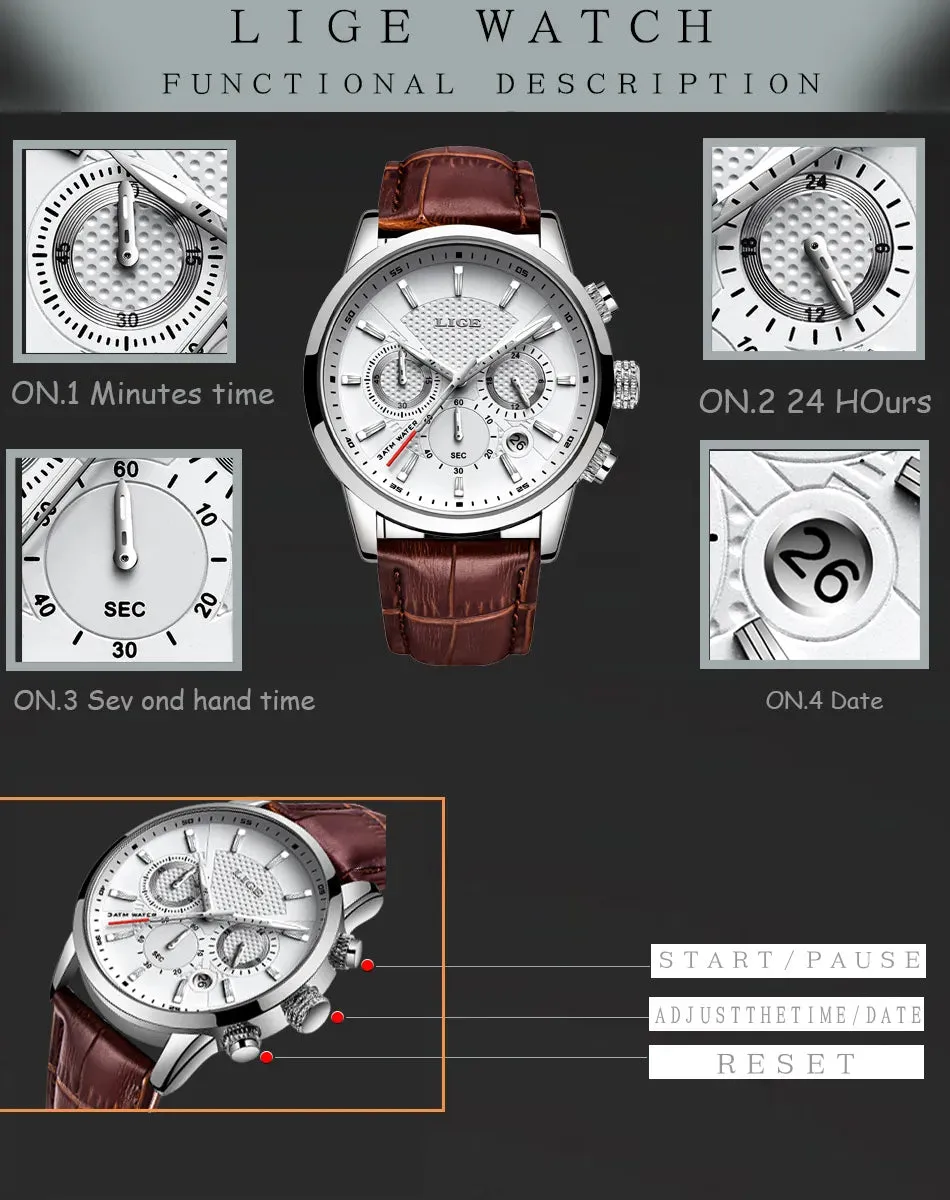 LIGE Luxury Wristwatch