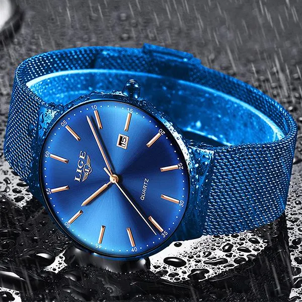 LIGE Mens Classic Elegance Watch, 30M Waterproof, Stainless Steel Mesh
